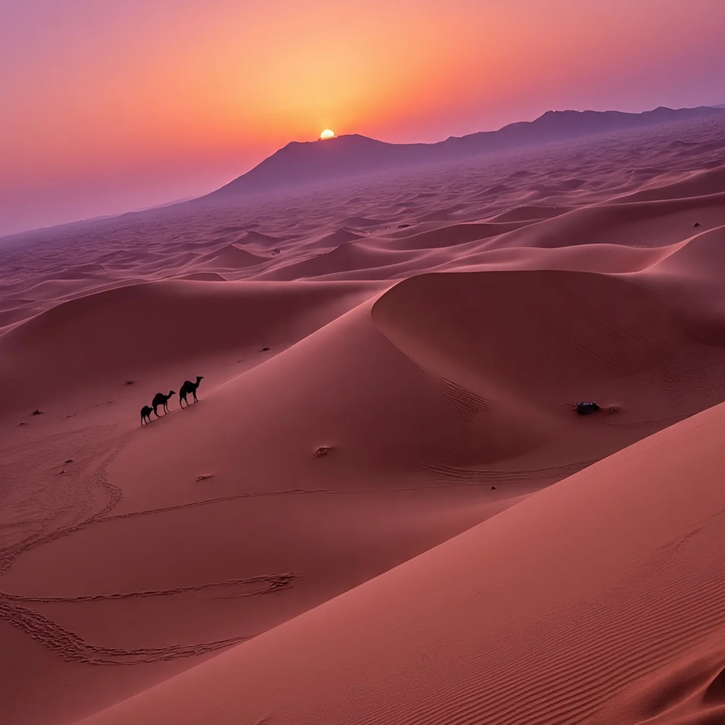 Marrakech to Fes Tour — 3-Day Sahara Desert Crossing 5 Sunset camel trek into the Erg Chebbi dunes on the Marrakech to Fes tour
