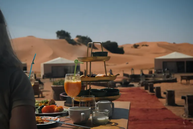 Afternoon tea served at a desert camp in the dunes