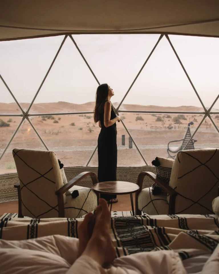 Morning view of the dunes from a desert suite