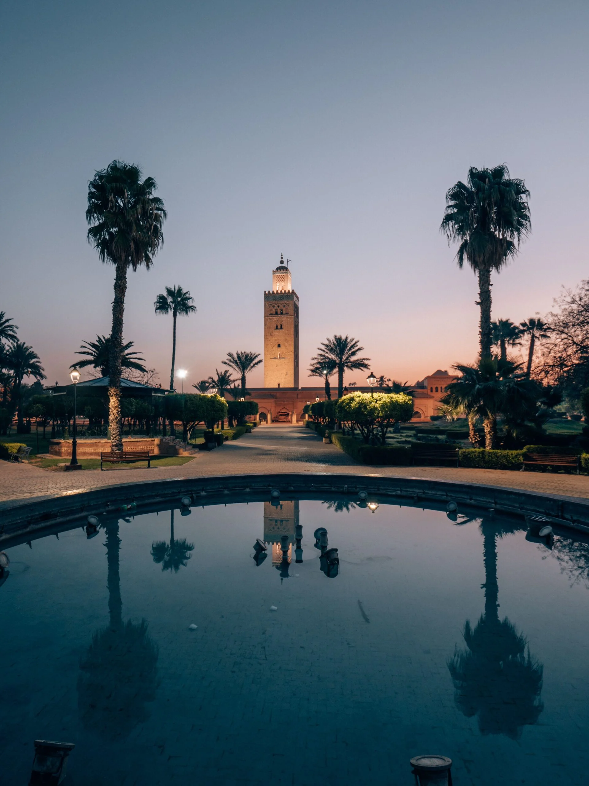 Koutoubia Mosque in Marrakech at sunrise, a classic view when planning the best time to visit Morocco