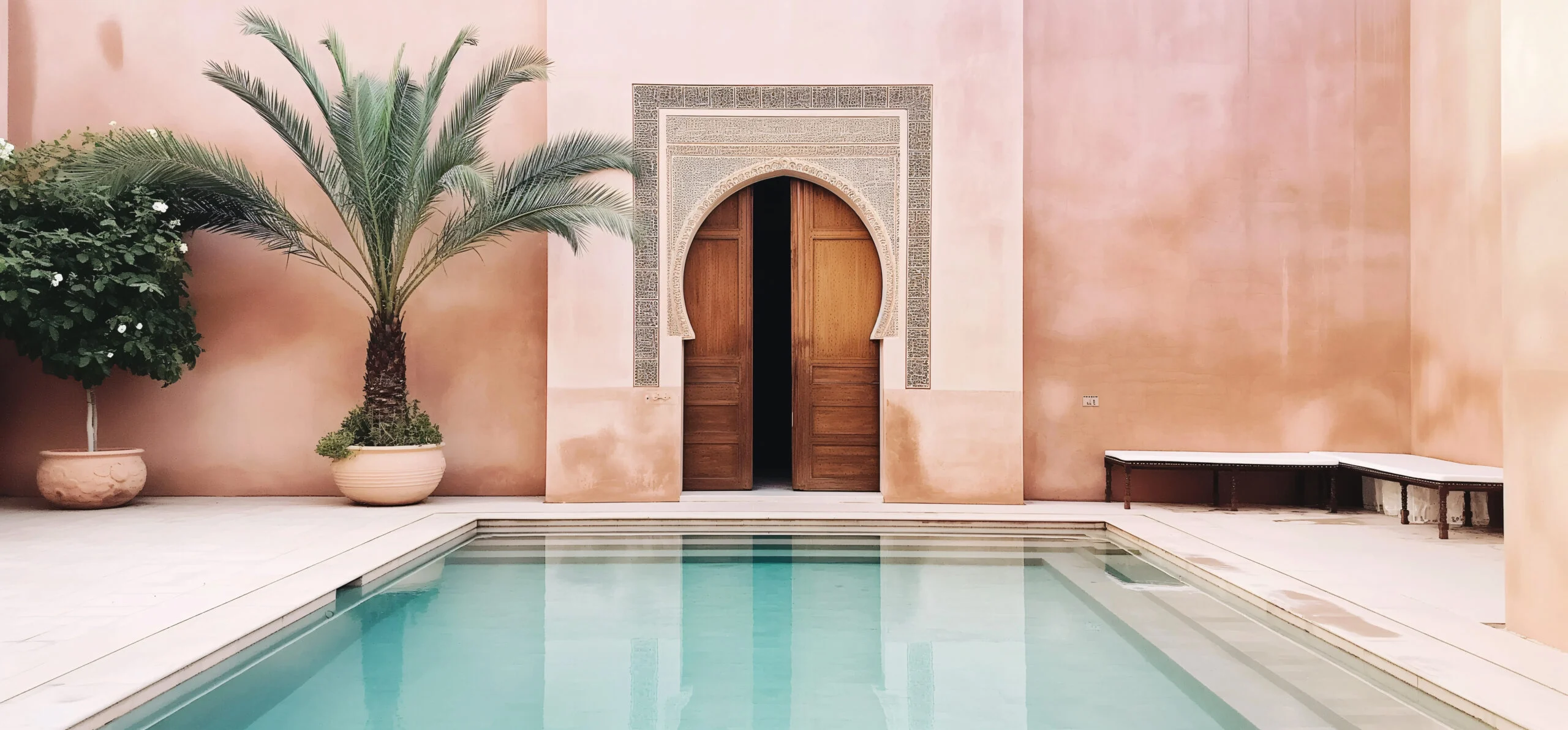 A tranquil courtyard pool in a traditional Marrakech riad