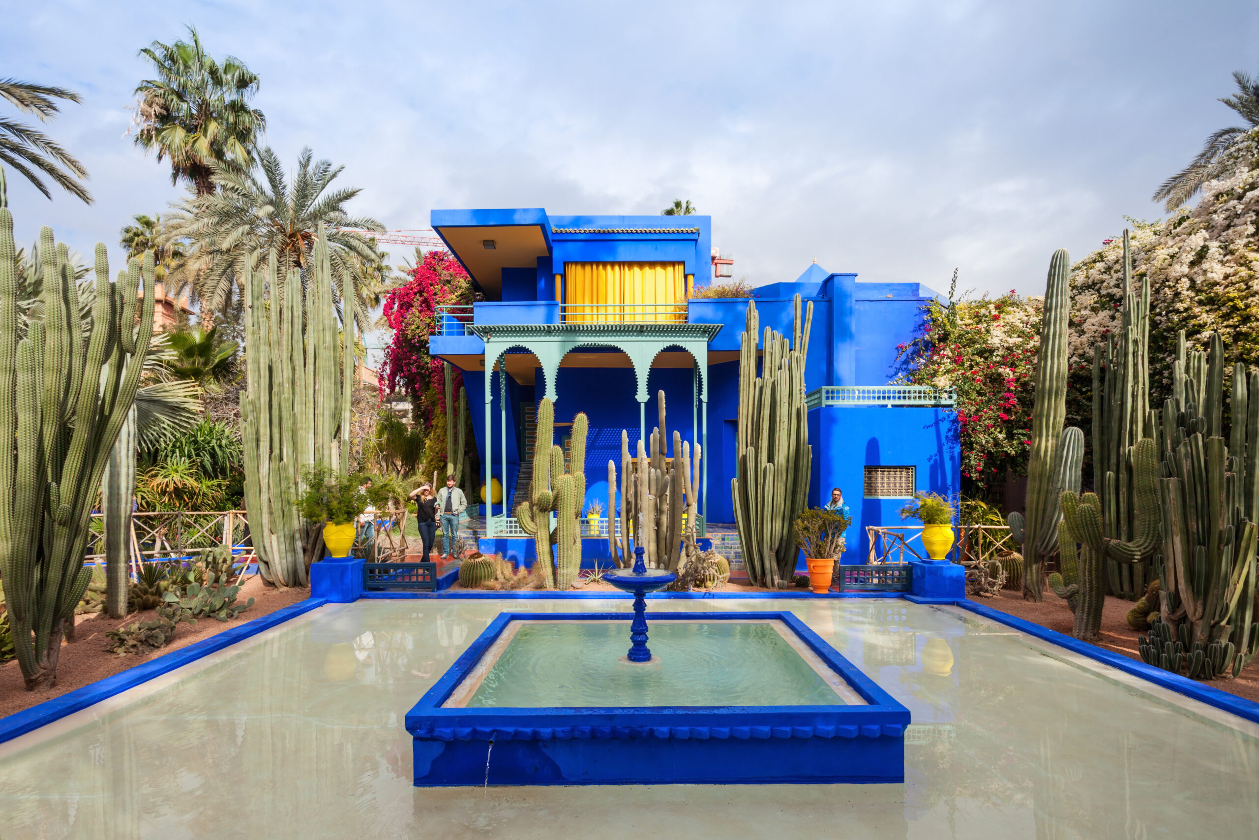 The cobalt-blue villa and cactus garden at the Jardin Majorelle in Marrakech