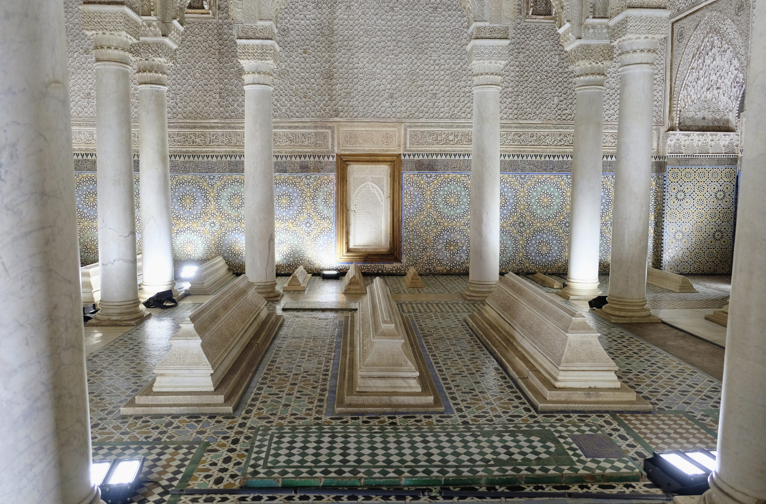 Decorated interior of the Saadian Tombs in Marrakech