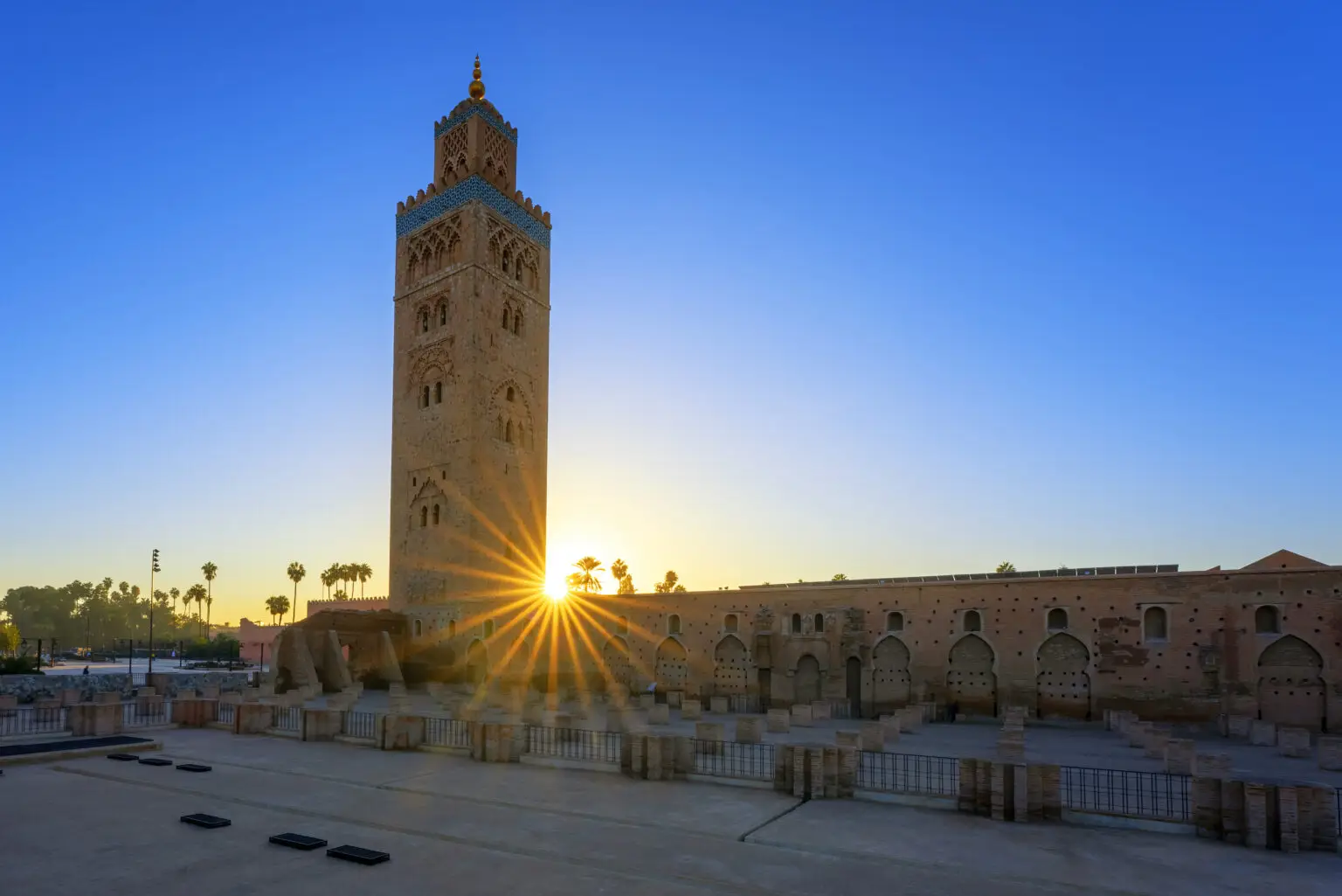 The Koutoubia Mosque minaret rising above Marrakech
