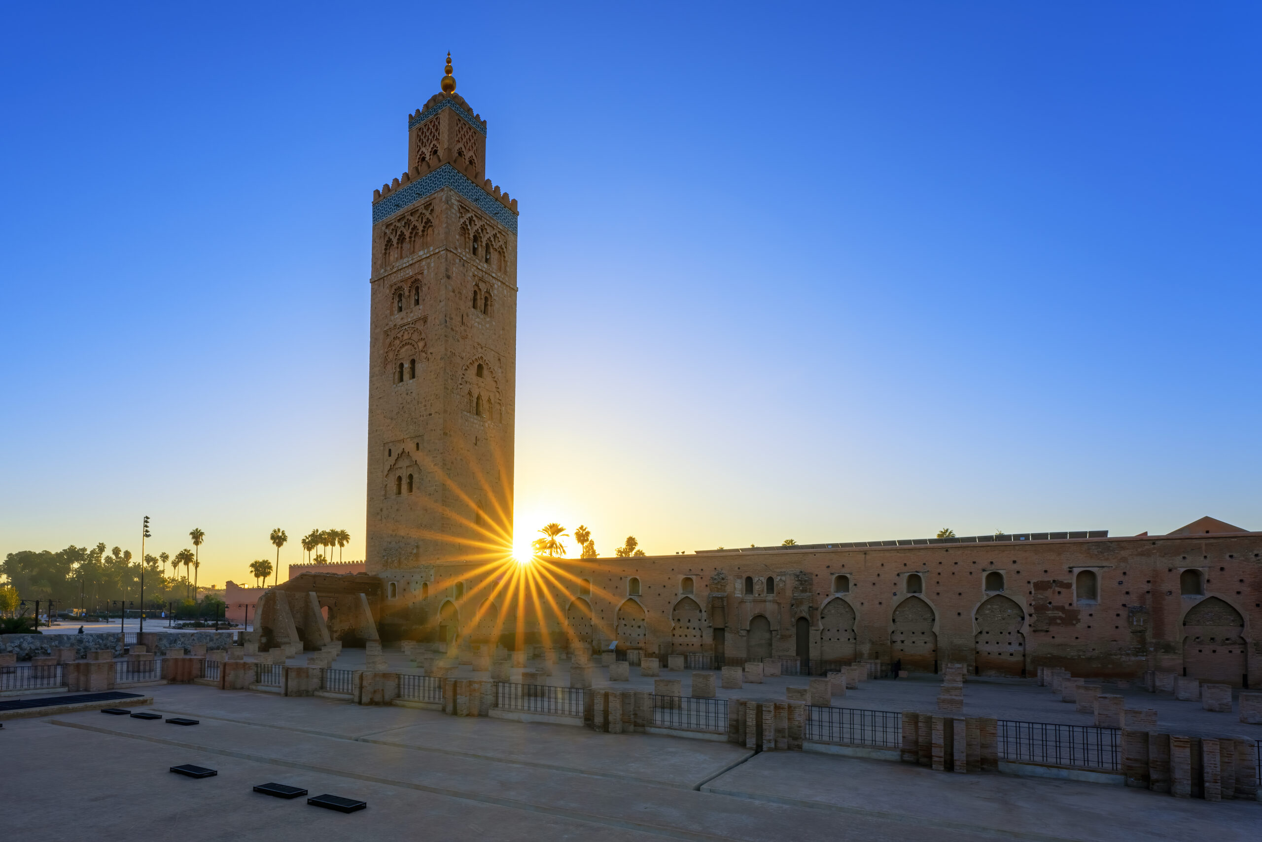 The Koutoubia Mosque minaret rising above Marrakech